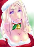  bad_id bad_pixiv_id bare_shoulders bell blonde_hair blue_eyes breasts christmas cleavage dodai_shouji elbow_gloves gloves hat light_smile medium_breasts original santa_costume santa_hat solo 