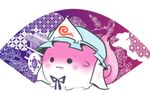  animalization chibi fan goshoguruma hat hexagon no_humans saigyouji_yuyuko saigyouji_yuyuko's_fan_design shippou_(pattern) solo sukusuku_hakutaku touhou triangular_headpiece xkaishaku 