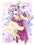  amane_(funfun) animal_ears breasts center_opening china_dress chinese_clothes cleavage dress hairband idolmaster idolmaster_(classic) large_breasts legs long_hair long_legs no_bra panties purple_eyes shijou_takane side-tie_panties silver_hair smile solo thighs underwear very_long_hair wavy_hair 