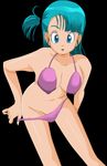  artist_request bikini blue_eyes blue_hair breasts bulma dragon_ball dragonball_z erect_nipples hanging_breasts panties panty_pull simple_background swimsuit underwear young 