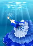  aqua_(kingdom_hearts) aqua_hair bare_shoulders blue_eyes blue_hair detached_sleeves dress emotionless expressionless flower highres kingdom_hearts kingdom_hearts_birth_by_sleep underwater water 