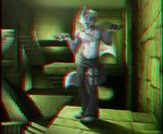  3d 5_toes anaglyph barefoot canine male mammal mel_miller necklace solo stereogram tail toes topless union_jack wolf wolfie 