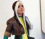  animated_gif cosplay gambit hair_streak jacket multicolored_hair rogue rogue_(x-men) smile walking 