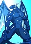  anthro biceps big_muscles blue blue_dragon blue_skin dragon horn looking_at_viewer male manya muscles pecs pose recolor red_eyes scalie solo vein wings 