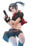  abs bad_id bad_pixiv_id claire_redfield gloves gun katou_teppei midriff navel ponytail resident_evil shorts solo sweat weapon 