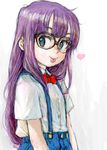  :p bow bowtie dr._slump glasses heart long_hair looking_away norimaki_arale overalls pon purple_hair solo tongue tongue_out 
