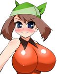  1girl artist_request blush breasts cleavage halubato harubato haruka_(pokemon) huge_breasts pokemon smile solo 