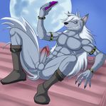  anthro balls biceps big_muscles book boots canine claws erection fur hair lying male mammal moon muscles night night_sky nude pecs penis roof smile_pretty_cure solo spread_legs spreading thegreatmatsutzu unknown_artist wolf wolfrun 