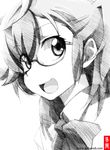  :d ano_natsu_de_matteru glasses gofu greyscale monochrome open_mouth school_uniform sketch smile solo spot_color takatsuki_ichika traditional_media 