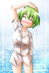  1girl breasts green_hair kenkou_zenrakei_suieibu_umishou ninagawa_amuro panties shirt short_hair solo umisho underwear wet wet_clothes wet_shirt 