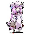  blood book crescent hair_ribbon hat long_hair looking_at_viewer patchouli_knowledge purple_eyes purple_hair ribbon simple_background solo tokiame touhou white_background 