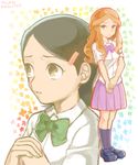  brown_eyes brown_hair green_eyes green_hair inazuma_eleven inazuma_eleven_(series) kino_aki long_hair mimizubare multiple_girls raimon_natsumi school_uniform short_hair 