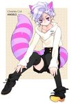  alice_in_wonderland angelo_sauper animal_ears bad_id bad_pixiv_id cat_ears cat_tail cheshire_cat gundam gundam_unicorn male_focus otoko_no_ko purple_eyes short_hair silver_hair tail thighhighs toujou_sakana 