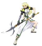  .hack// .hack//games 1girl bandai blonde_hair boots cyber_connect_2 fighting_stance gardenia gloves highres long_hair no_panties polearm red_eyes single_elbow_glove single_glove solo spear weapon 