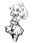 big_hair cure_peace eyelashes greyscale hair_flaps highres holding_arm kise_yayoi long_hair magical_girl monochrome pas_(paxiti) precure puffy_sleeves sketch skirt smile_precure! solo white_background wide_ponytail 