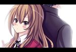  1girl aisaka_taiga blue_hair brown_eyes brown_hair long_hair school_uniform takasu_ryuuji toradora! 