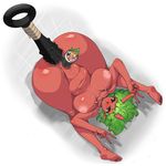  absurdres anal anal_object_insertion blush breasts club copyright_request double_v ehoumaki folded food green_hair highres horns huge_breasts jewelry kanabou large_breasts large_insertion lying makizushi necklace nipples object_insertion on_back oni oshiruko_(shiruko) plump pussy_juice red_skin setsubun solo sushi upside-down v weapon 