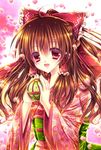  bow brown_hair hair_bow hakurei_reimu japanese_clothes kimono long_hair momomiya_mion red_eyes solo touhou 