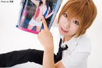  bandaid blonde_hair cosplay dress_shirt magazine mizushiro_akira necktie pants photo school_uniform serafuku shirt tie 