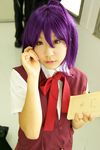  ahoge cosplay mahou_sensei_negima mahou_sensei_negima! miyazaki_nodoka photo pleated_skirt purple_hair school_uniform serafuku skirt toubo_kotori vest 