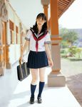  akiyama_rina bag bookbag cosplay knee_socks kneehighs photo pleated_skirt sailor sailor_uniform school_uniform serafuku skirt 