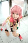  blue_eyes cosplay flower footwear highres photo pink_hair revolutionary_girl_utena rose saya saya_(cosplayer) shoujo_kakumei_utena socks sword tenjou_utena tenjou_utena_(cosplay) uniform weapon 