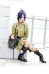  blue_hair boots chrome_dokuro cosplay eyepatch female highres isumi kateikyoushi_hitman_reborn katekyo_hitman_reborn! outdoors photo pleated_skirt skirt solo 