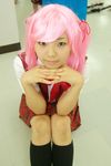  asumi cosplay hair_ribbon hair_ribbons mahou_sensei_negima mahou_sensei_negima! photo pink_hair pleated_skirt ribbon sasaki_makie school_uniform serafuku skirt twintails vest 