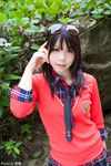  cosplay highres katou_mari necktie photo plaid pleated_skirt school_uniform serafuku skirt sunglasses sweater tie 