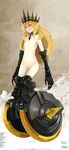  black_rock_shooter blonde_hair chariot_(black_rock_shooter) claws crown flat_chest hao_(patinnko) highres long_hair mecha_musume mechanical_legs navel nipples nude pussy solo uncensored wheel yellow_eyes 