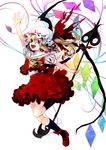  ascot bad_id bad_pixiv_id blonde_hair flandre_scarlet from_side hair_ribbon hat highres laevatein mary_janes open_mouth red_eyes ribbon shoes skirt smile solo touhou wings yoko_(shiocolor) 