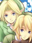  blonde_hair blue_eyes earrings hug jewelry link male_focus multiple_boys pointy_ears smile suzuno_(kazahanasu) the_legend_of_zelda the_legend_of_zelda:_ocarina_of_time the_legend_of_zelda:_twilight_princess 