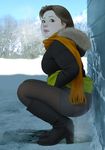  coat female munio_world omorashi original pantyhose peeing peeing_self scarf snow winter 