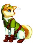  ambiguous_gender belt blue_eyes brown_nose canine clothing dog falvie hat link mammal pants shoes solo tail the_legend_of_zelda tunic video_games 