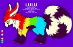 canine falvie female feral fionbri lulu_(falvie) mammal purple_background rainbow_fur solo tail yellow_eyes 