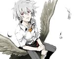  drawr feathers from_above male_focus nagisa_kaworu neon_genesis_evangelion red_eyes silver_hair sitting solo togetsuhou wings 