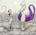  alien bad_id bad_pixiv_id color_connection confrontation crossed_arms crossover dragon_ball dragon_ball_z frieza frown gen_1_pokemon hinokore landscape look-alike male_focus mewtwo monster multiple_boys no_humans pokemon pokemon_(creature) purple size_difference spot_color standing stare_down tail 