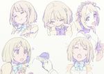  :t bow brown_hair closed_eyes expressions flat_color flower hair_flower hair_ornament headdress idolmaster idolmaster_cinderella_girls mimura_kanako nagisa_kurousagi open_mouth school_uniform short_hair spoon sweat tears 