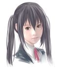  black_hair brown_eyes k-on! long_hair looking_at_viewer nakano_azusa portrait realistic shoumaru_(gadget_box) solo twintails upper_body white_background 