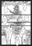  blade bone burning chihiro_(kemonomichi) comic cross glasses greyscale highres izayoi_sakuya knife kukri maid monochrome multiple_girls partially_translated patchouli_knowledge touhou translation_request 