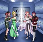  4girls bdsm bondage bound cagalli_yula_athha cloth_gag collar female gag gagged gundam gundam_seed gundam_seed_destiny improvised_gag lacus_clyne leash lunamaria_hawke meyrin_hawke multiple_girls over_the_mouth_gag 