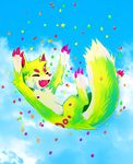  canine cloud eyes_closed falvie falvie_(character) female fionbri fur green_fur happy mammal pink_nose skittles sky solo tail 