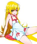  :q bakemonogatari blonde_hair breasts highres long_hair monogatari_(series) oshino_shinobu small_breasts solo thighs tongue tongue_out yakubeni yellow_eyes 