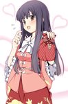  arigato_usagi bag black_hair blush bow brown_eyes egasumi gift gift_bag heart houraisan_kaguya long_hair sawade solo touhou valentine 