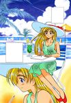  a.i._love_you ai_ga_tomaranai ai_ga_tomaranai! ai_program_#30 akamatsu_ken beach blonde_hair blue_eyes dress hat program_#30 saati saati_namba sitting 