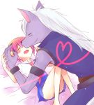  &lt;3 2012 anthro blush canine clothing duo eyes_closed female fur grey_fur hair happy hoshizora_miyuki human lying male mammal open_mouth pink_hair pretty_cure school_uniform simple_background smile_pretty_cure uniform white_hair wolfrun yoshizoe_eiko 