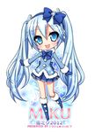  2012 blue_eyes blue_hair blush boots bow character_name chibi hair_bow hatsune_miku knee_boots long_hair mittens open_mouth platinum_fantasia skirt smile solo twintails very_long_hair vocaloid yuki_miku 