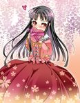  black_hair blush bow box dress heart heart-shaped_box houraisan_kaguya long_hair ribbon sakayaki_(burning_soul) solo touhou valentine 