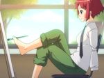  animated animated_gif barefoot dreaming feet foot_hold katawa_shoujo lowres manyakis mike_inel mirror no_arms painting red_hair tezuka_rin what 
