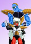  armor back-to-back bad_id bad_pixiv_id blue_skin burter clenched_hand dragon_ball dragon_ball_z ginyu_force gloves green_eyes hand_on_hip highres jeice long_hair multiple_boys open_mouth red_eyes red_skin scouter shinomiya_akino size_difference teeth white_hair wristband 